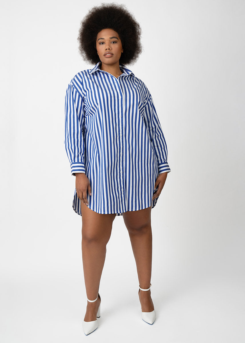 Signature Tunic Shirt in Blue Stripe Plus Size Shirt Dress See ROSE Go