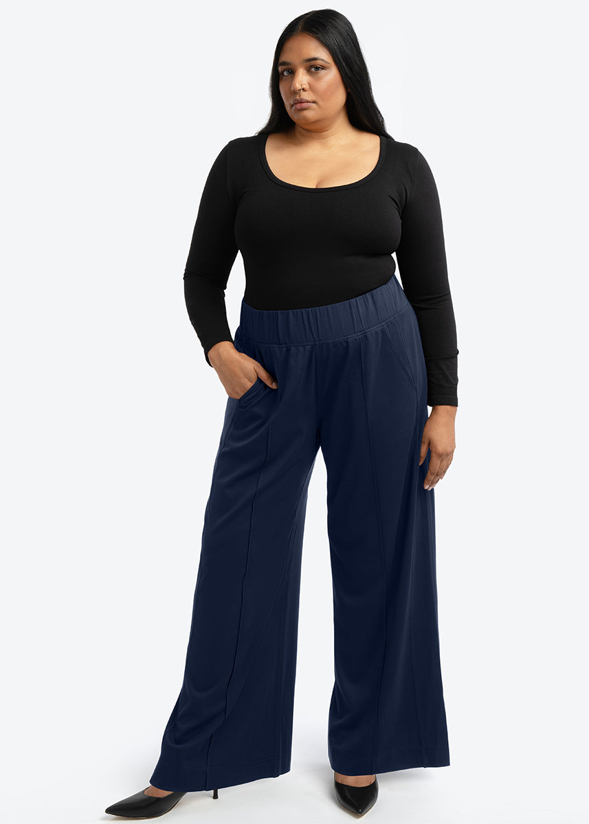 Plus Size Wide Leg Pant in Navy, Cool Plus Size Clothing - See