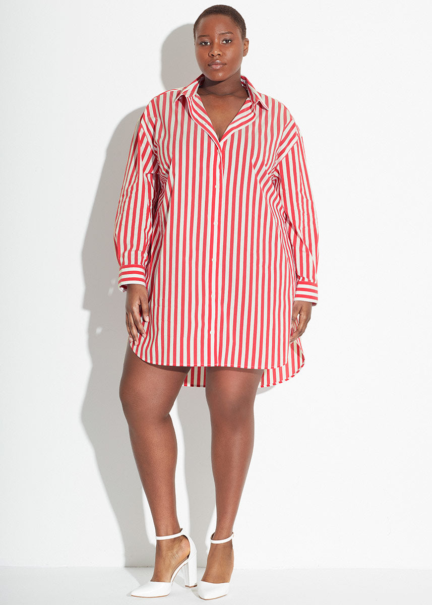 tunic shirt dress Plus Size Tunic Shirt in Light Weight Timeless Plus Size Fall Holiday Clothing - See Rose Go 0X / Poppy Stripe