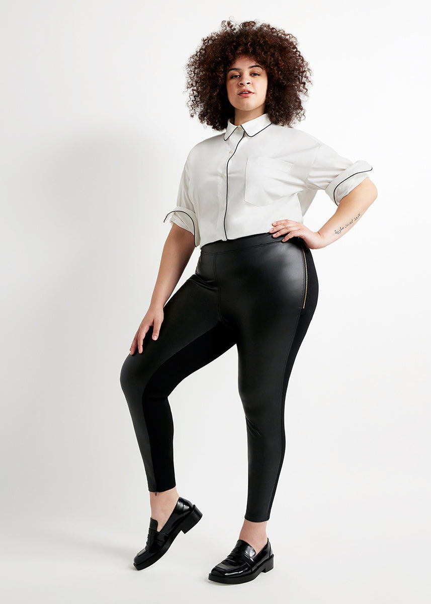 Roaman's Women's Plus Size Faux-Leather Legging - L, Black at