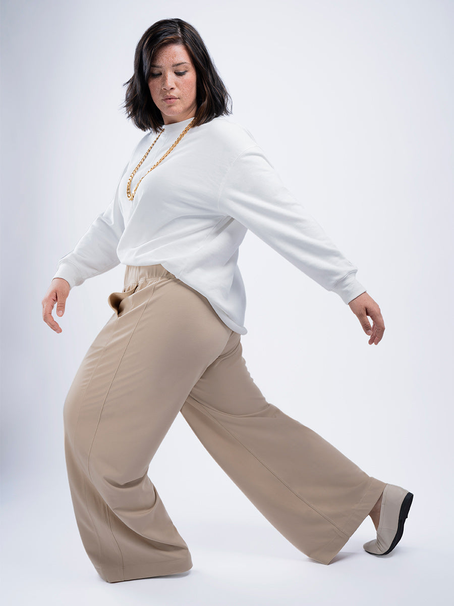 Plus Size Wide Leg Pant in Khaki, Cool Plus Size Clothing See