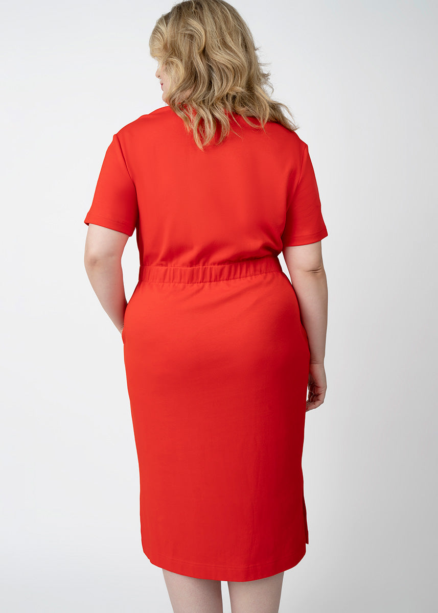 CoolROSE™ Luxe Knit Plus Size Red Midi Dress with Velvet See ROSE Go