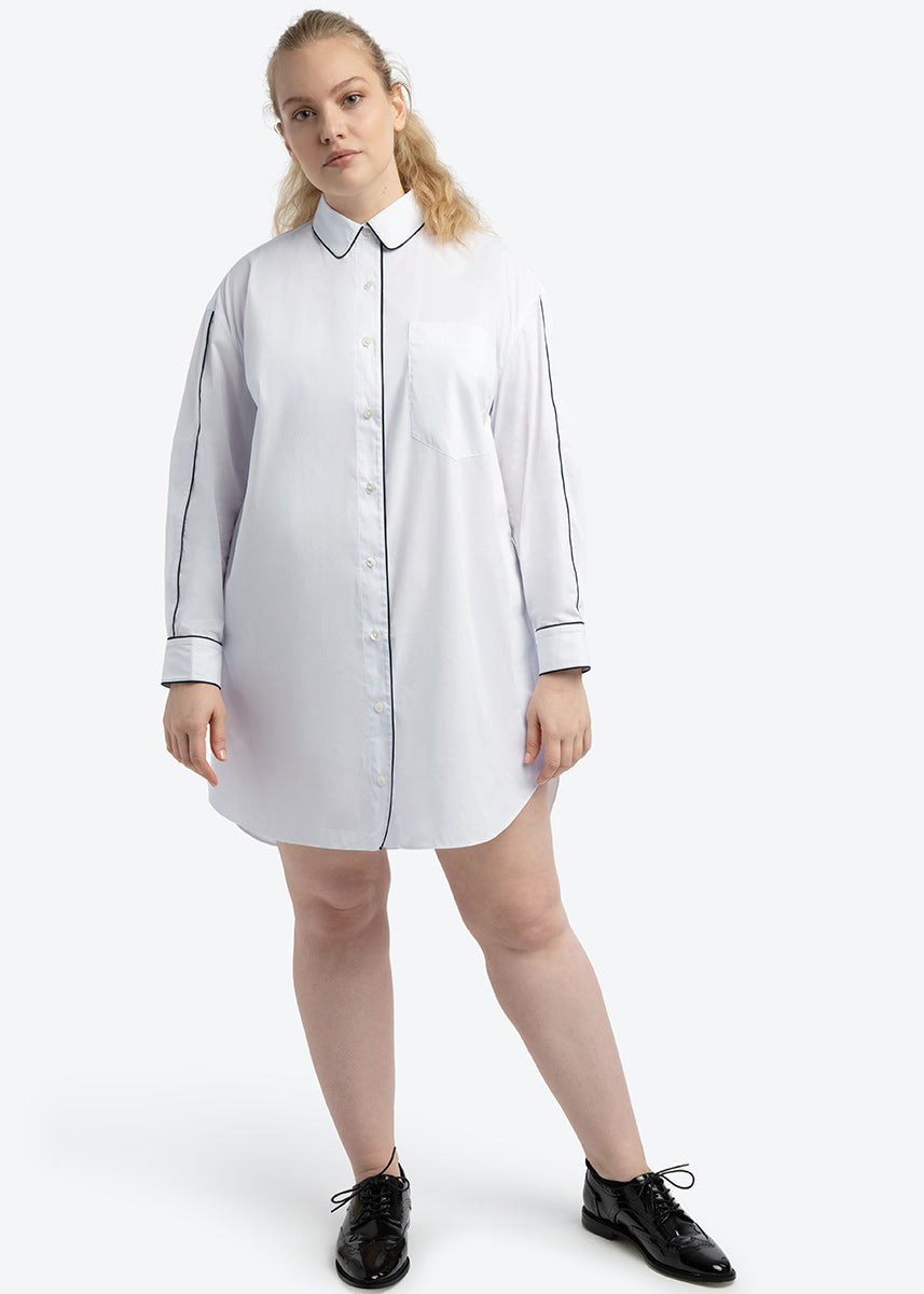 plus size white dress shirt Plus Size White Tunic Shirt, Plus Size Chic Clothing - See Rose Go 1X / White with Piping