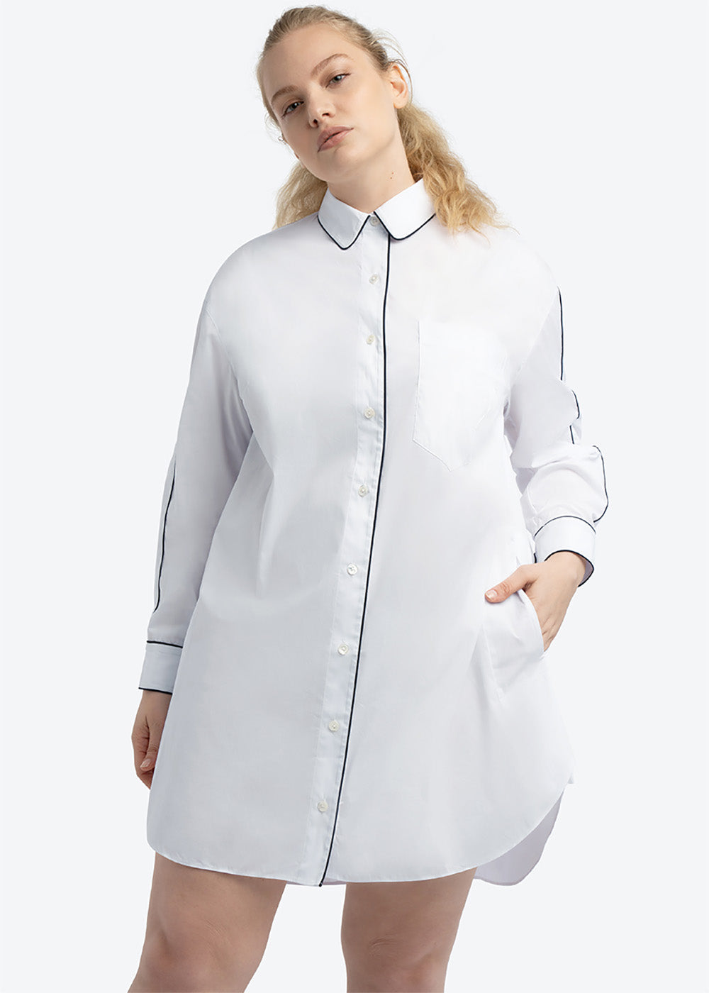 Plus Size White Tunic Shirt, Plus Size Chic Clothing
